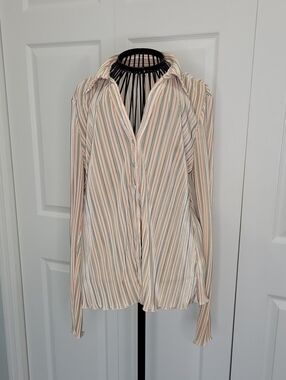 Emory Park Striped Button-Up Shirt in Soft Beige, Green & Blue